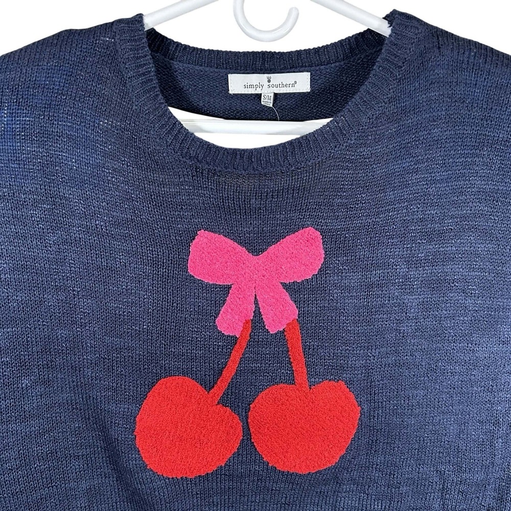 Simply Southern Sweater Women's‎ Size Small/Medium Blue Red Cherry Knit New
